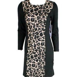 KENSIE BLACK ANIMAL PRINT SHEATH DRESS